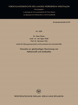 cover image of Versuche zur gleichzeitigen Gewinnung von Hefeeiweiß und Antibiotika